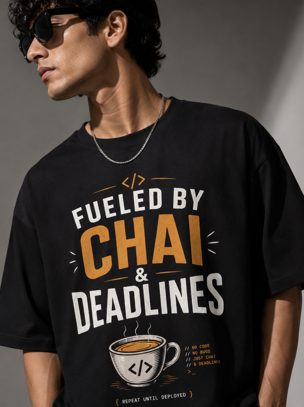Fueled by Chai & Deadlines Oversized T-Shirt