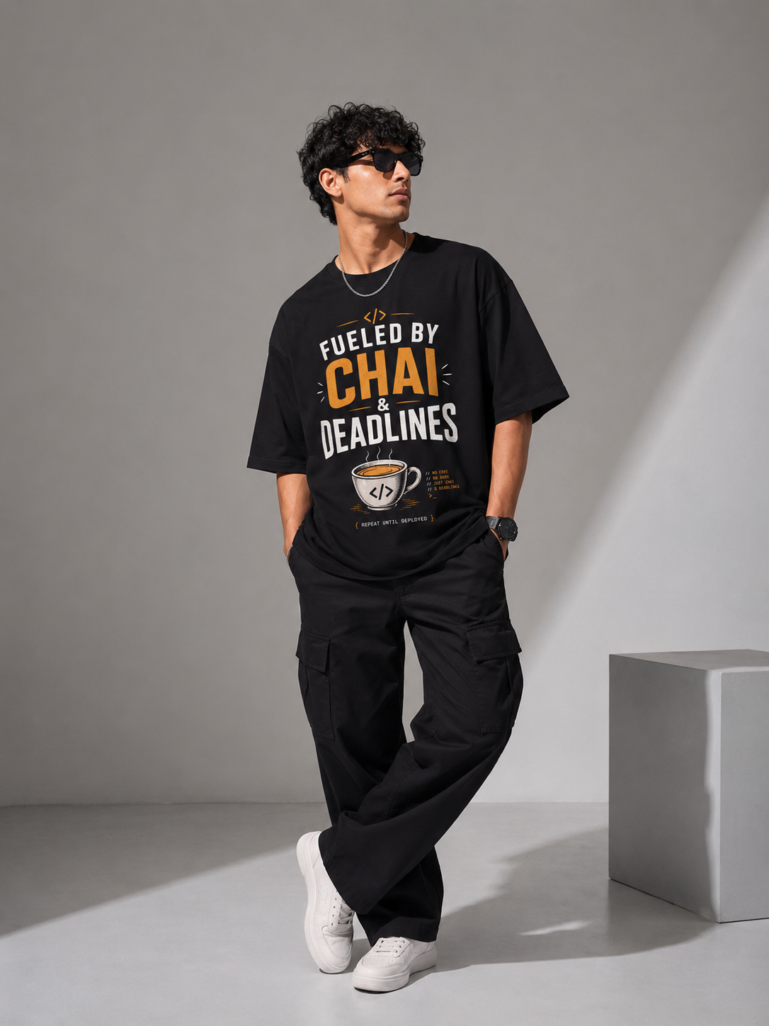 Fueled by Chai & Deadlines Oversized T-Shirt