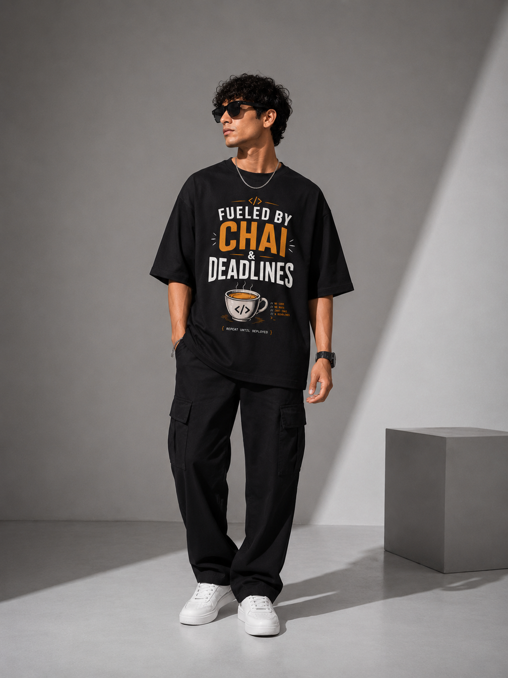 Fueled by Chai & Deadlines Oversized T-Shirt
